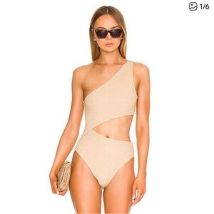 Beach Riot Celine Gild Shimmer One Shoulder One Piece Swimsuit New Medium